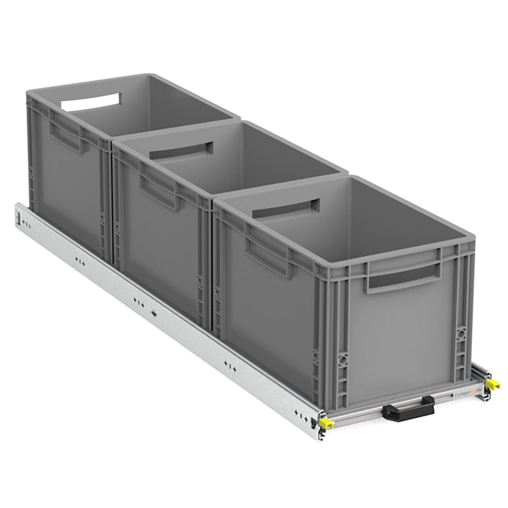 Heckauszug zum selbstausbau Format 120cm x 30cm für 3 kleine Euroboxen. Mit Euroboxen bestückt.