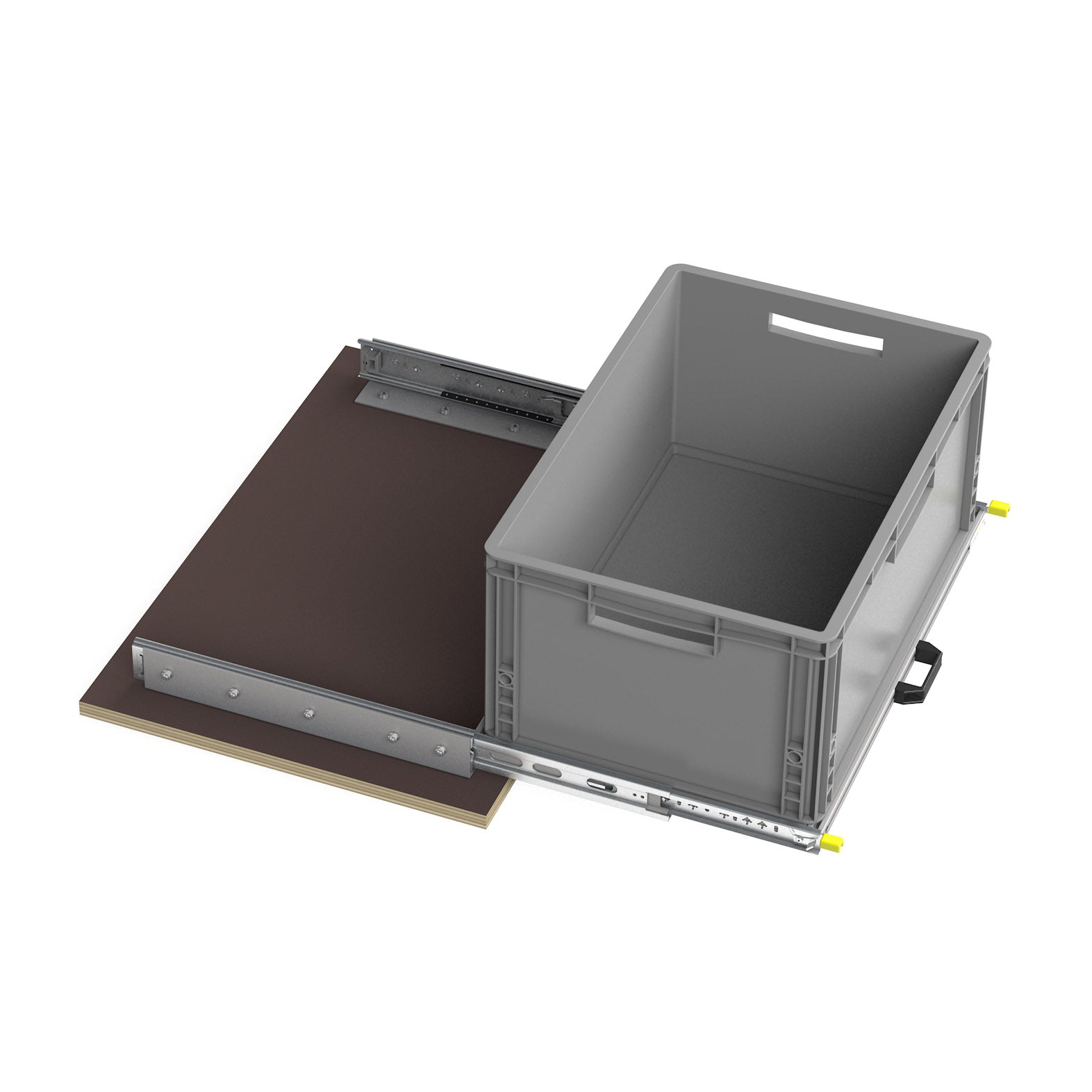 Heckauszug mit Montageprofilen und Eurobox Format 400mm x 600mm von CamperXL.