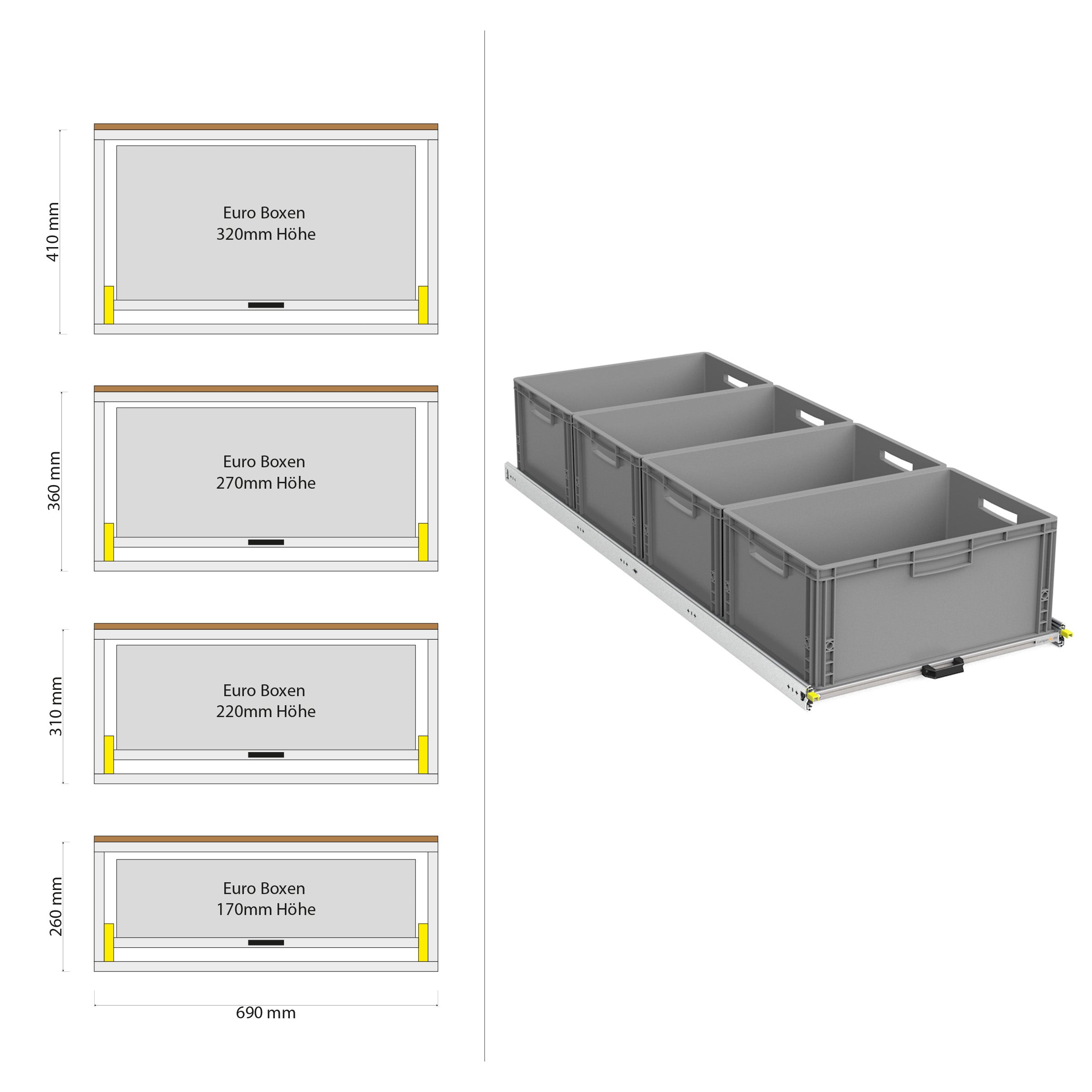 Estrattore posteriore Camper Kastenwagen con ripiano 1200mm x 400mm