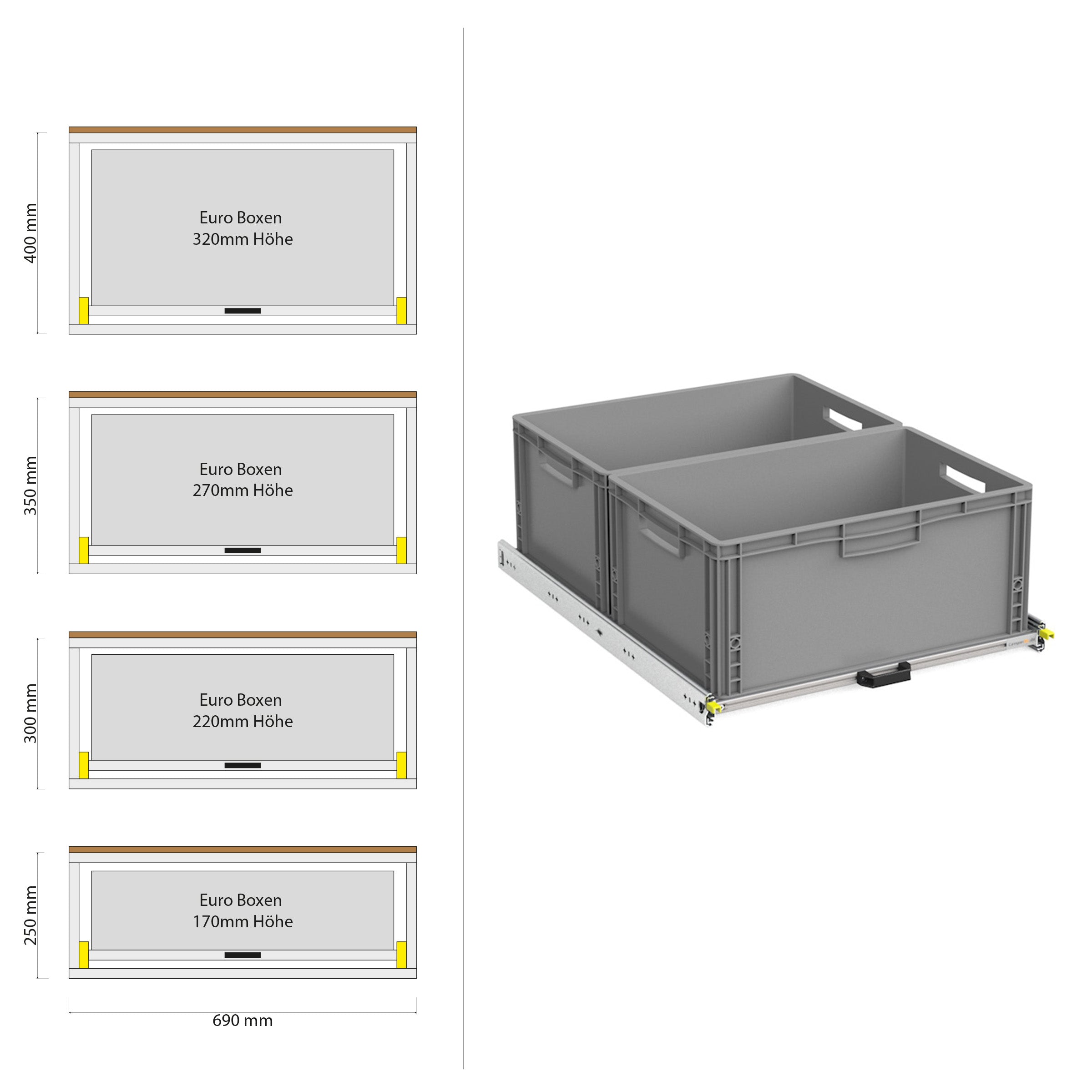 Estrattore posteriore Camper Kastenwagen con ripiano 1200mm x 400mm